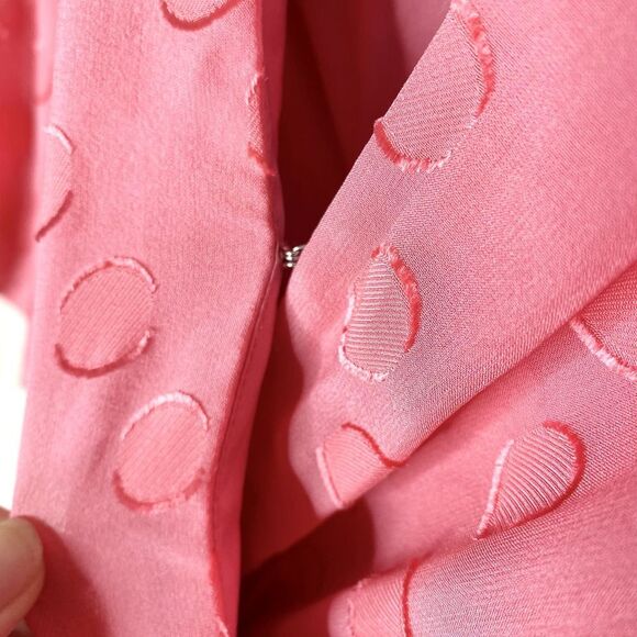 Saloni Jacquard Polka Dot Rose Ruffle Midi Dress Watermelon Pink Size 0 Silk New - Picture 8 of 12